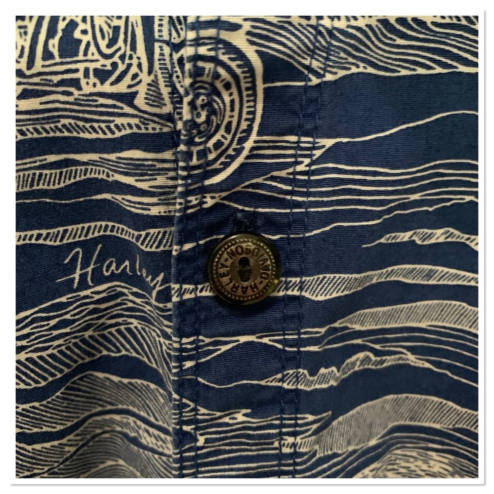 Harley-Davidson Wave Pattern Button Up Shirt Blue… - image 3